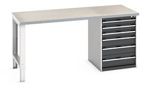 Bott Cubio Pedestal Bench with Lino Top & 6 Drawers - 2000mm Wide  x 900mm Deep x 940mm High. Workbench consists of the following components for easy self assembly:... 940mm Standing Bench for Workshops Industrial Engineers